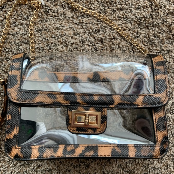 clear leopard purse